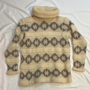 Vintage Cream and Gray Turtleneck Sweater